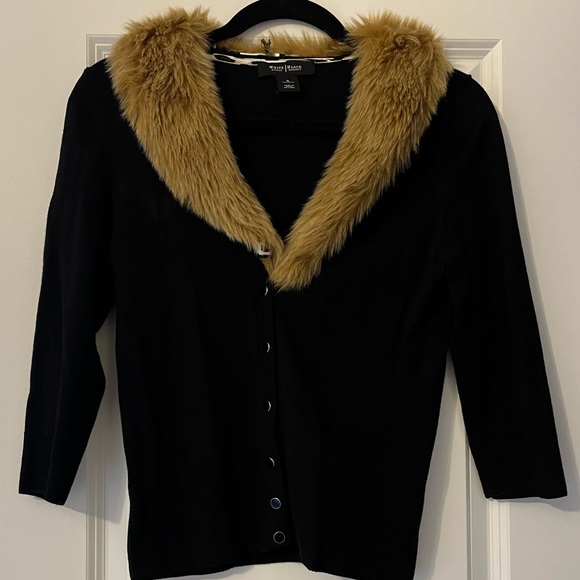 White House Black Market Faux Fur Collar Cardigan - Picture 9 of 9